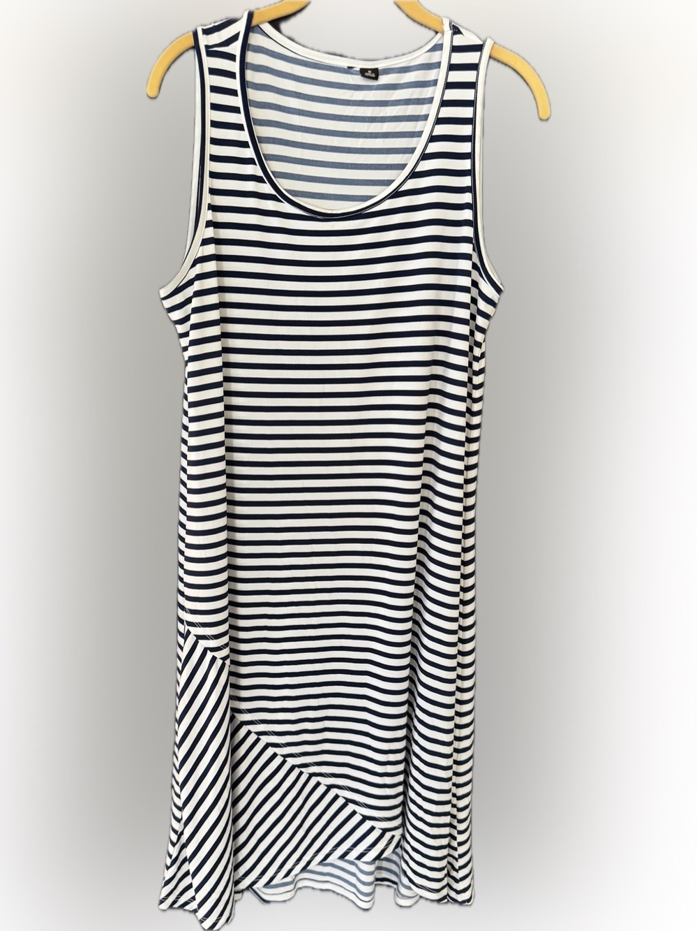 Soho Apparel Navy Blue & White Striped Sleeveless Asymmetrical Midi Tank Dress M